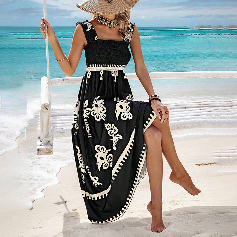 Summer Print Sleeveless Dress For Women Flowy Long Casual Wear