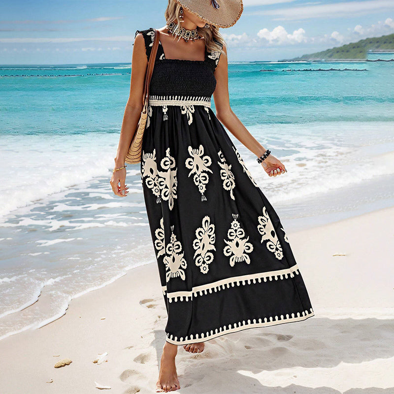 Summer Print Sleeveless Dress For Women Flowy Long Casual Wear