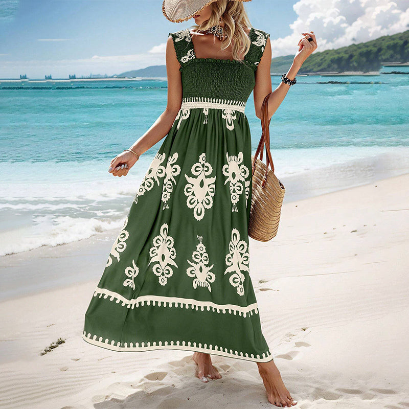 Summer Print Sleeveless Dress For Women Flowy Long Casual Wear