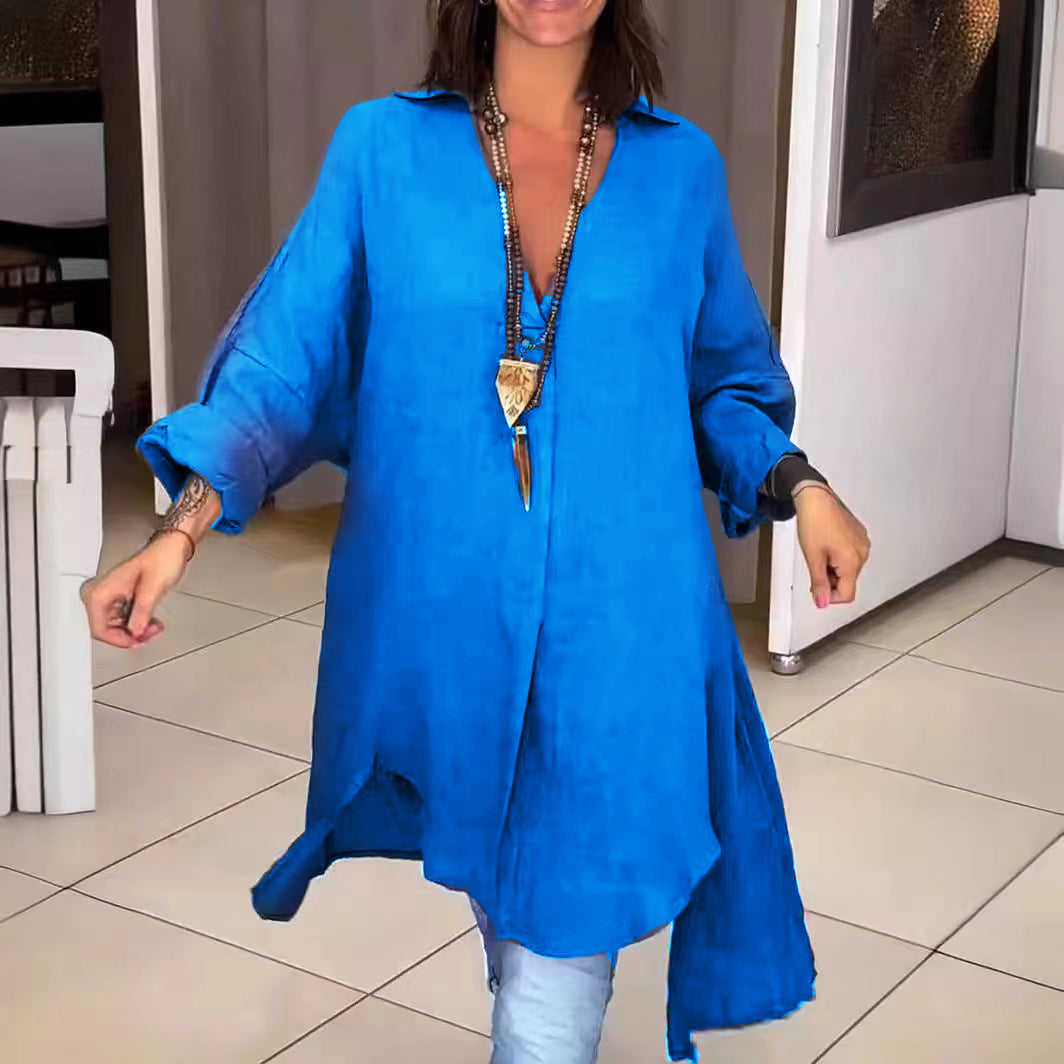 Summer Casual Cotton Linen V Neck Shirt Lightweight Breathable