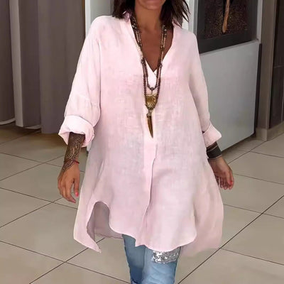 Summer Casual Cotton Linen V Neck Shirt Lightweight Breathable