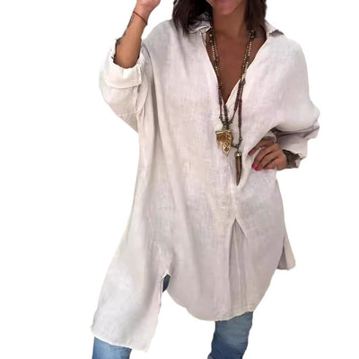 Summer Casual Cotton Linen V Neck Shirt Lightweight Breathable