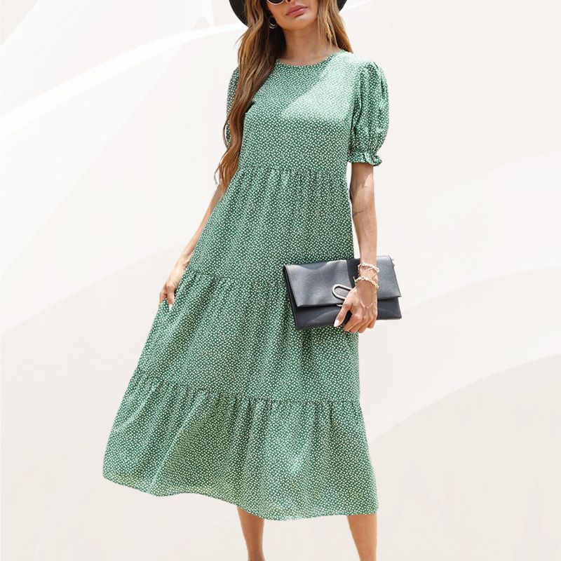 Women's Printed Ruffle Sleeve Dress Elegant Charming Stylish Design