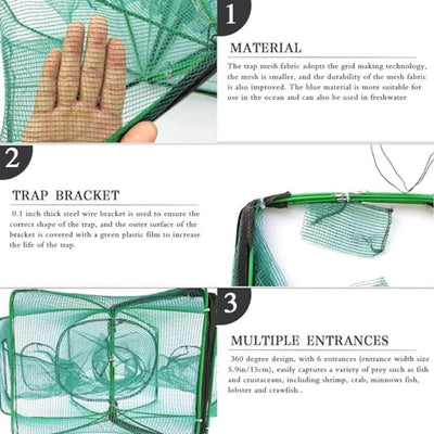 Auto-Foldable Fishing Trap Net Durable Portable Foldable Design