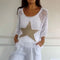 Women's Crochet Knit Fishnet Top Round Neck Stylish Summer Tee