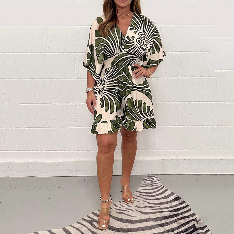 Women's Floral Jumpsuit Casual Short Sleeve Spring Plant Print