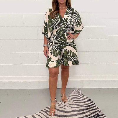 Women's Floral Jumpsuit Casual Short Sleeve Spring Plant Print