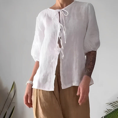 Women's Two Piece Outfit Tie Front Top And Pants Set