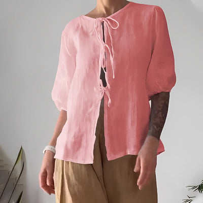 Women's Two Piece Outfit Tie Front Top And Pants Set