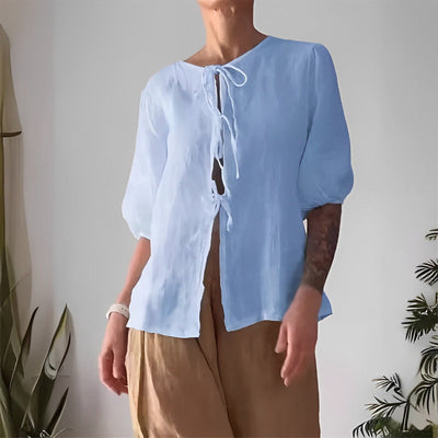 Women's Two Piece Outfit Tie Front Top And Pants Set
