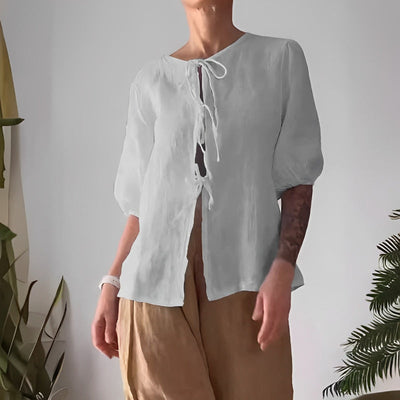 Women's Two Piece Outfit Tie Front Top And Pants Set