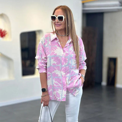 Women's Printed Long Sleeve Shirt Button Down Stylish Design