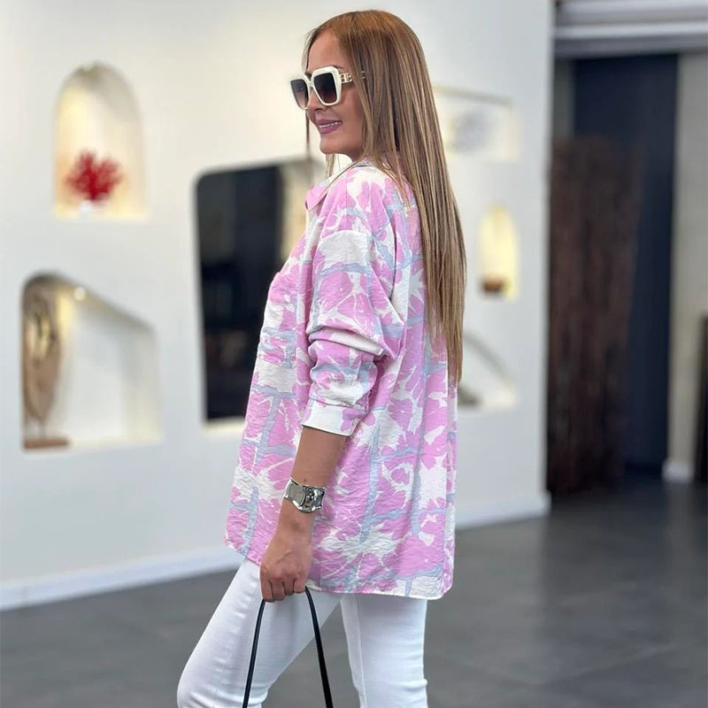 Women's Printed Long Sleeve Shirt Button Down Stylish Design