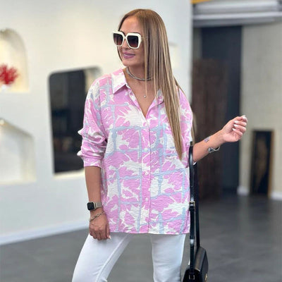 Women's Printed Long Sleeve Shirt Button Down Stylish Design