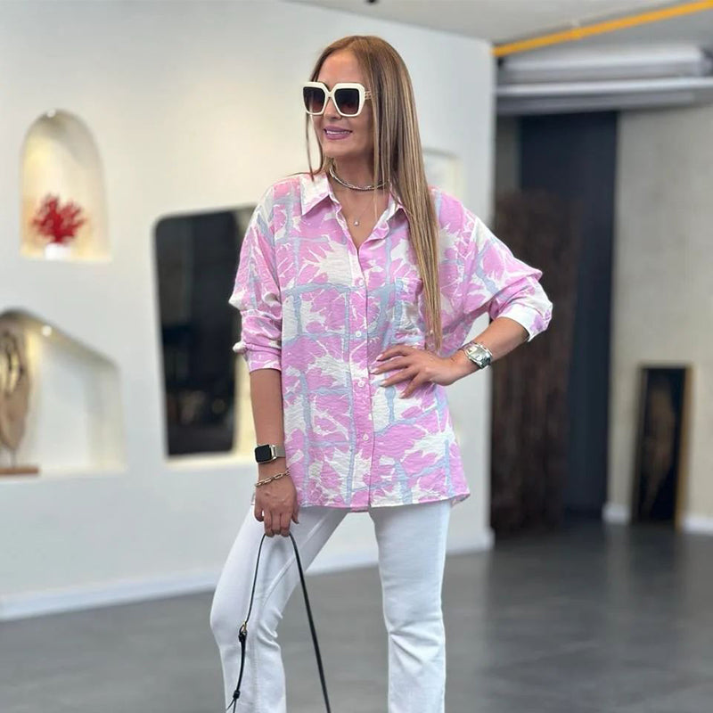 Women's Printed Long Sleeve Shirt Button Down Stylish Design