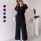 Women's V Neck Casual Jumpsuit Short Sleeve Summer Outfit