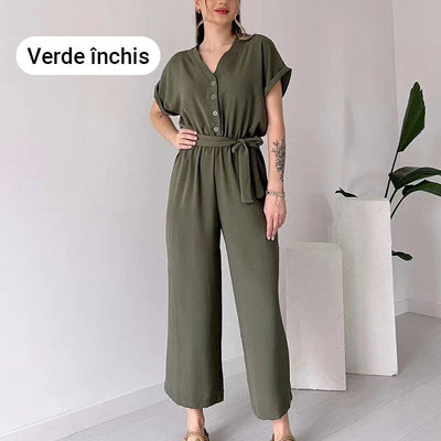 Women's V Neck Casual Jumpsuit Short Sleeve Summer Outfit