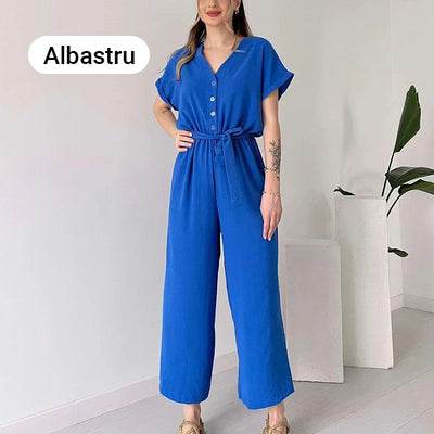 Women's V Neck Casual Jumpsuit Short Sleeve Summer Outfit