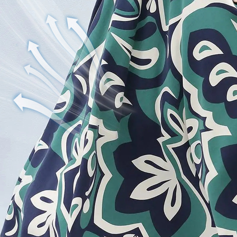 Printed Belted Long Dress With Round Neck For Women