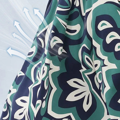 Printed Belted Long Dress With Round Neck For Women