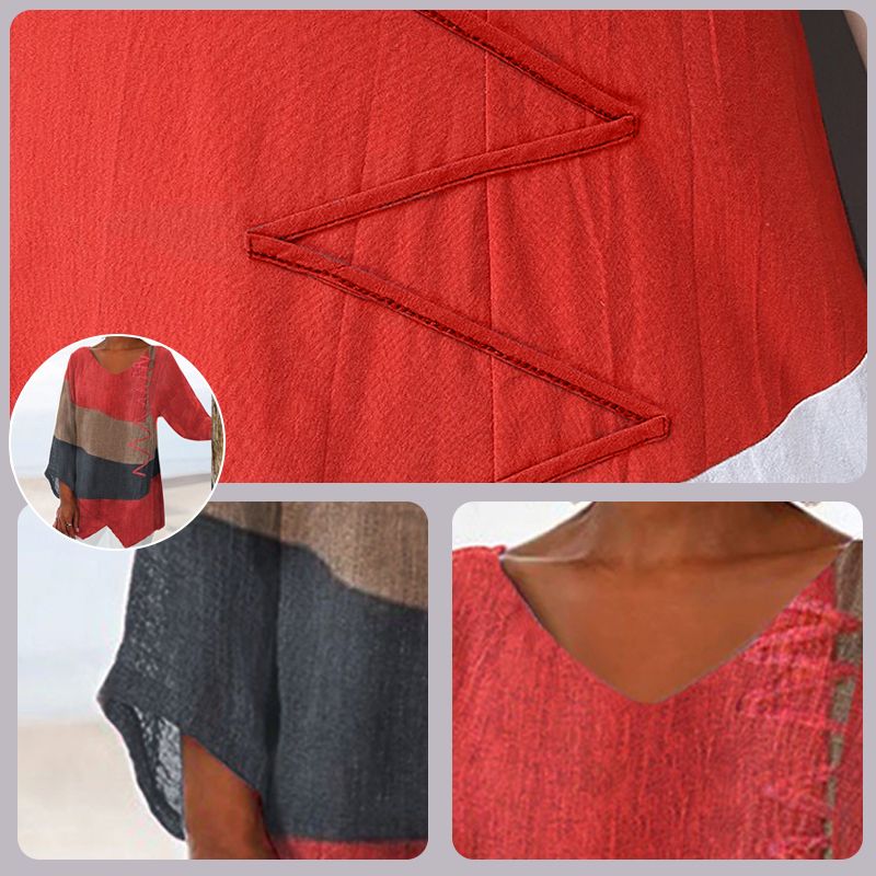 Women's Casual V-Neck Top Long Sleeve Artistic Pattern Print