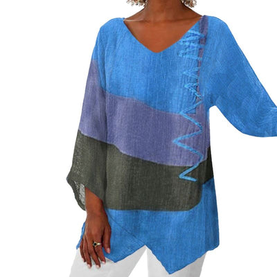 Women's Casual V-Neck Top Long Sleeve Artistic Pattern Print