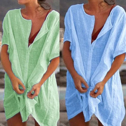 Women's Summer Cotton Shirt Casual Loose Short Sleeve Top