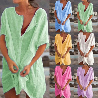 Women's Summer Cotton Shirt Casual Loose Short Sleeve Top