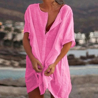 Women's Summer Cotton Shirt Casual Loose Short Sleeve Top