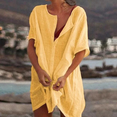 Women's Summer Cotton Shirt Casual Loose Short Sleeve Top