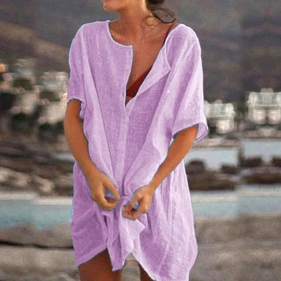 Women's Summer Cotton Shirt Casual Loose Short Sleeve Top