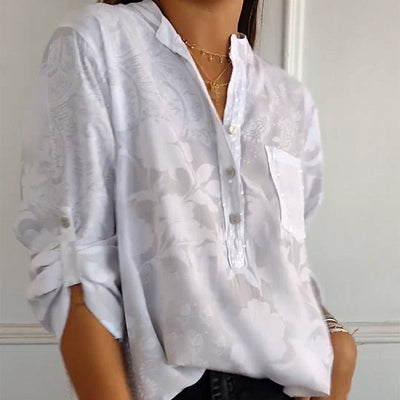 Women's Casual Lapel Printed Top With Adjustable Sleeves Stylish Design