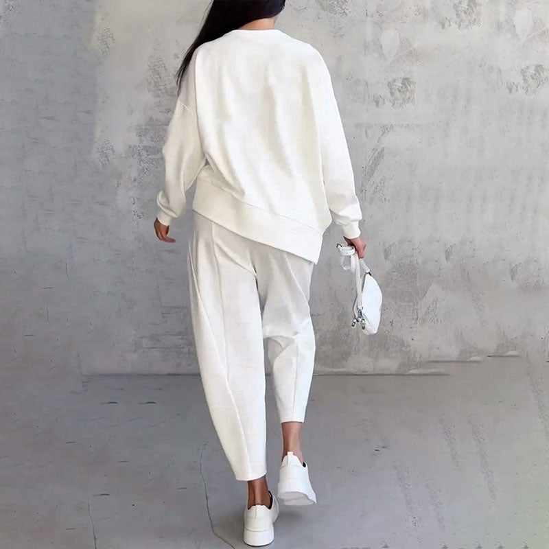Round-Neck Long Sleeve 2-Piece Loungewear Set For Women