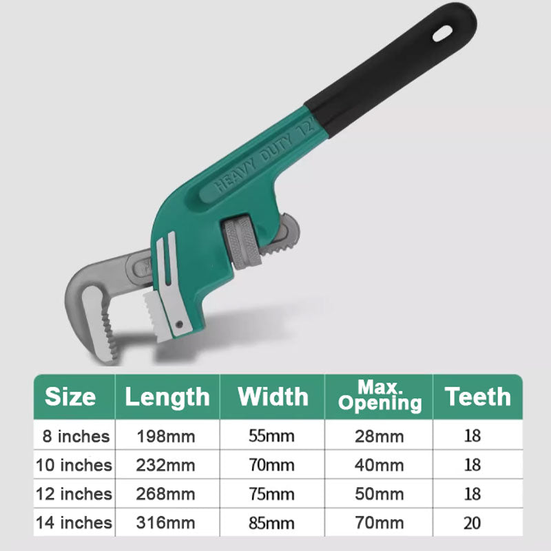 Straight Pipe Wrench With Adjustable Jaw For Secure Grip