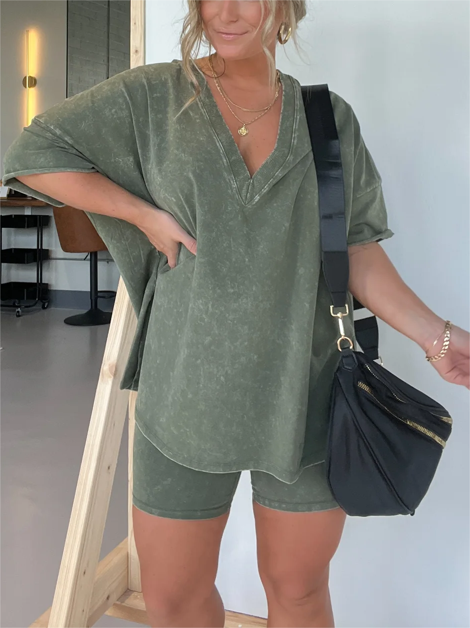 Women's Summer Washed Set Lightweight Casual Outfit For Warm Weather