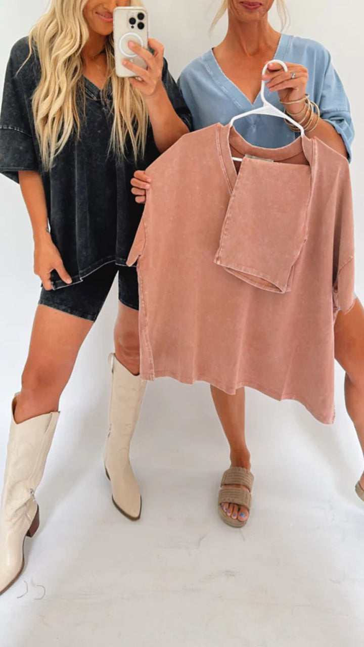 Women's Summer Washed Set Lightweight Casual Outfit For Warm Weather