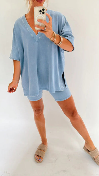 Women's Summer Washed Set Lightweight Casual Outfit For Warm Weather