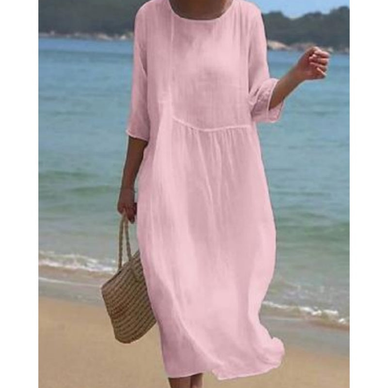 Women's Cotton Linen Long Dress Casual Comfortable Summer Wear