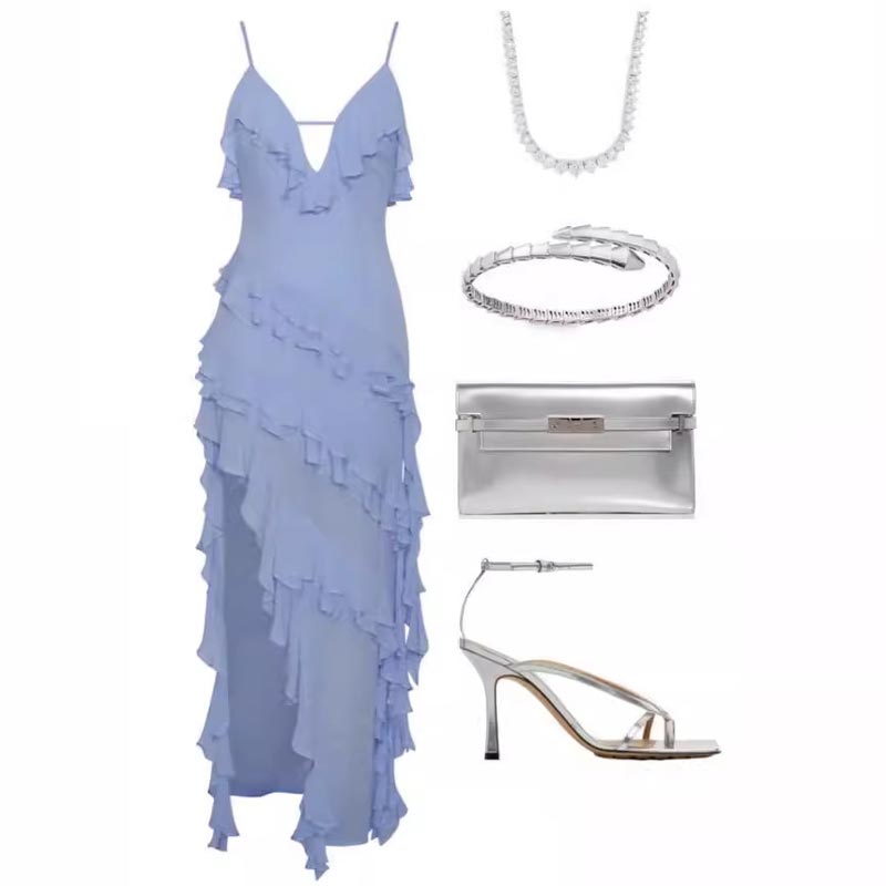 Lady's Monochrome Sexy Evening Dress Elegant Party Wear