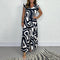 Women's Wide-Leg Jumpsuit With Ruffles And Geometric Prints