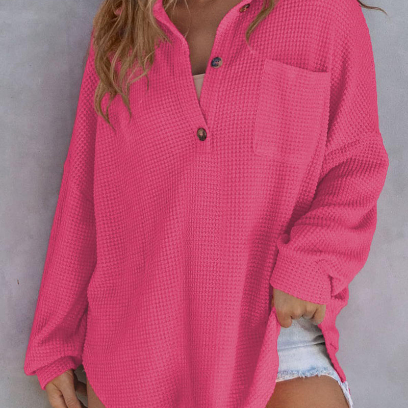 Women’s Loose Solid Color Comfortable Waffle Knit Shirt