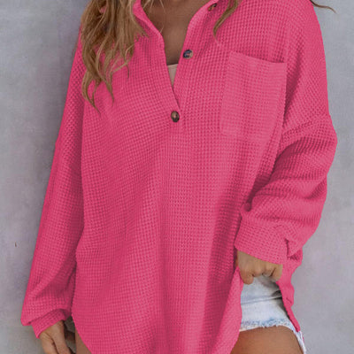 Women’s Loose Solid Color Comfortable Waffle Knit Shirt