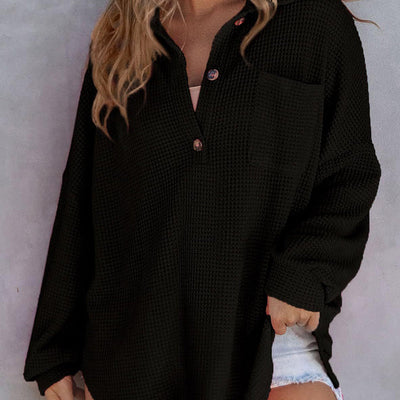 Women’s Loose Solid Color Comfortable Waffle Knit Shirt