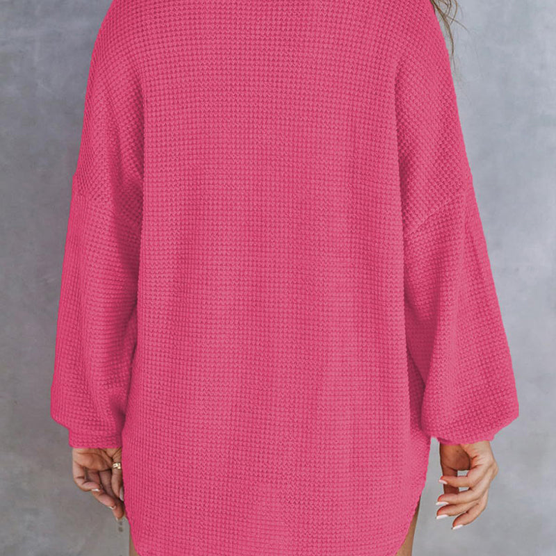 Women’s Loose Solid Color Comfortable Waffle Knit Shirt