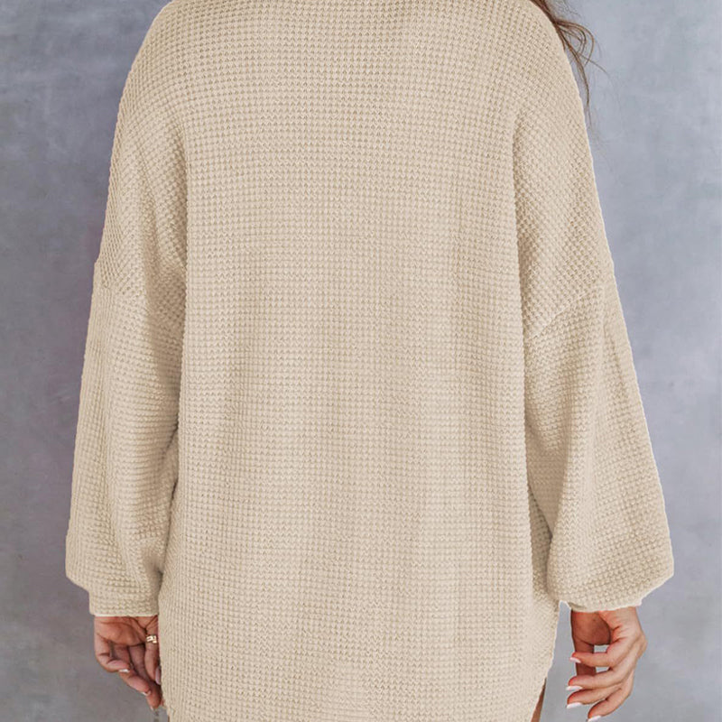 Women’s Loose Solid Color Comfortable Waffle Knit Shirt