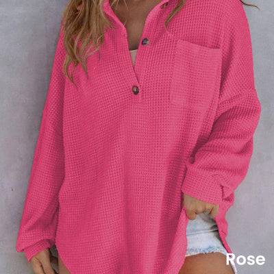 Women’s Loose Solid Color Comfortable Waffle Knit Shirt