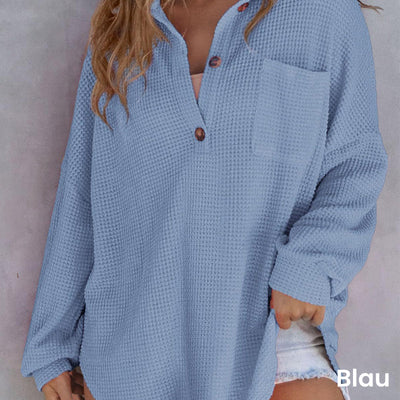 Women’s Loose Solid Color Comfortable Waffle Knit Shirt