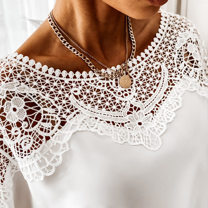 Women's Lace Blouse Elegant Vintage Style Autumn 3/4 Sleeves