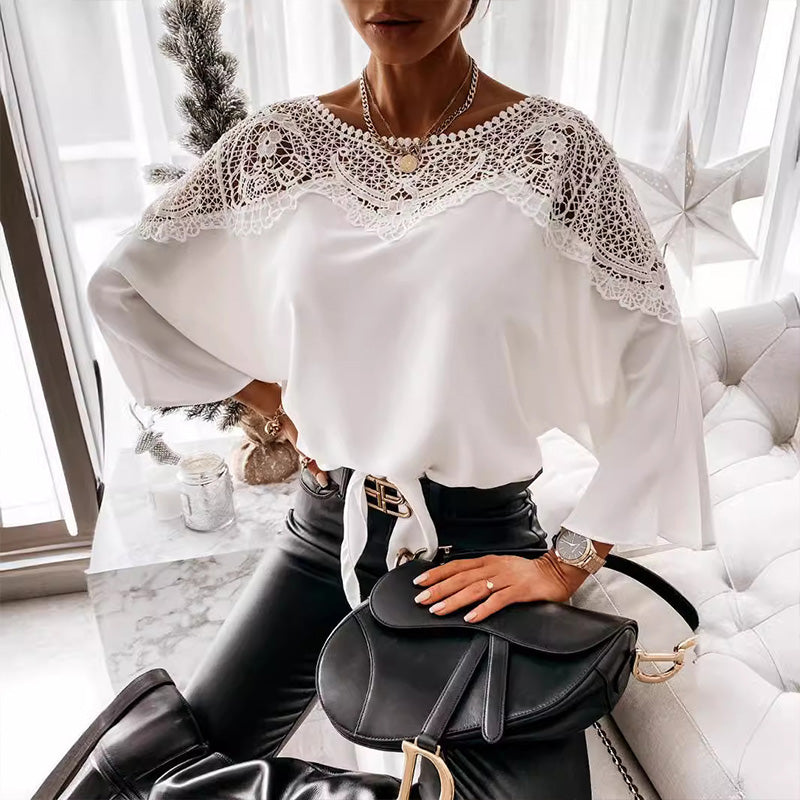 Women's Lace Blouse Elegant Vintage Style Autumn 3/4 Sleeves