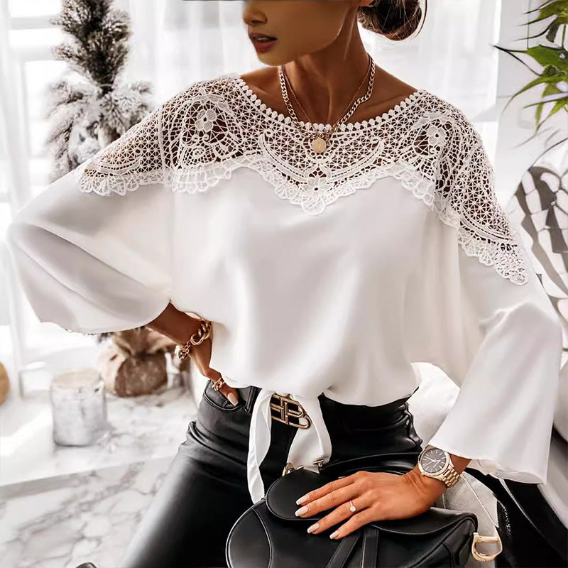Women's Lace Blouse Elegant Vintage Style Autumn 3/4 Sleeves